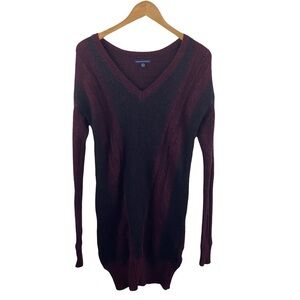 American Eagle Maroon Black Panel Metallic Thread Wool Blend Sweater Dress Sz M